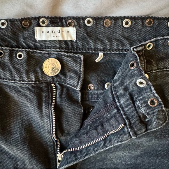 Sandro Black Studded Ankle Jeans Sz 42 grommets cropped denim pants French girl - Picture 4 of 4
